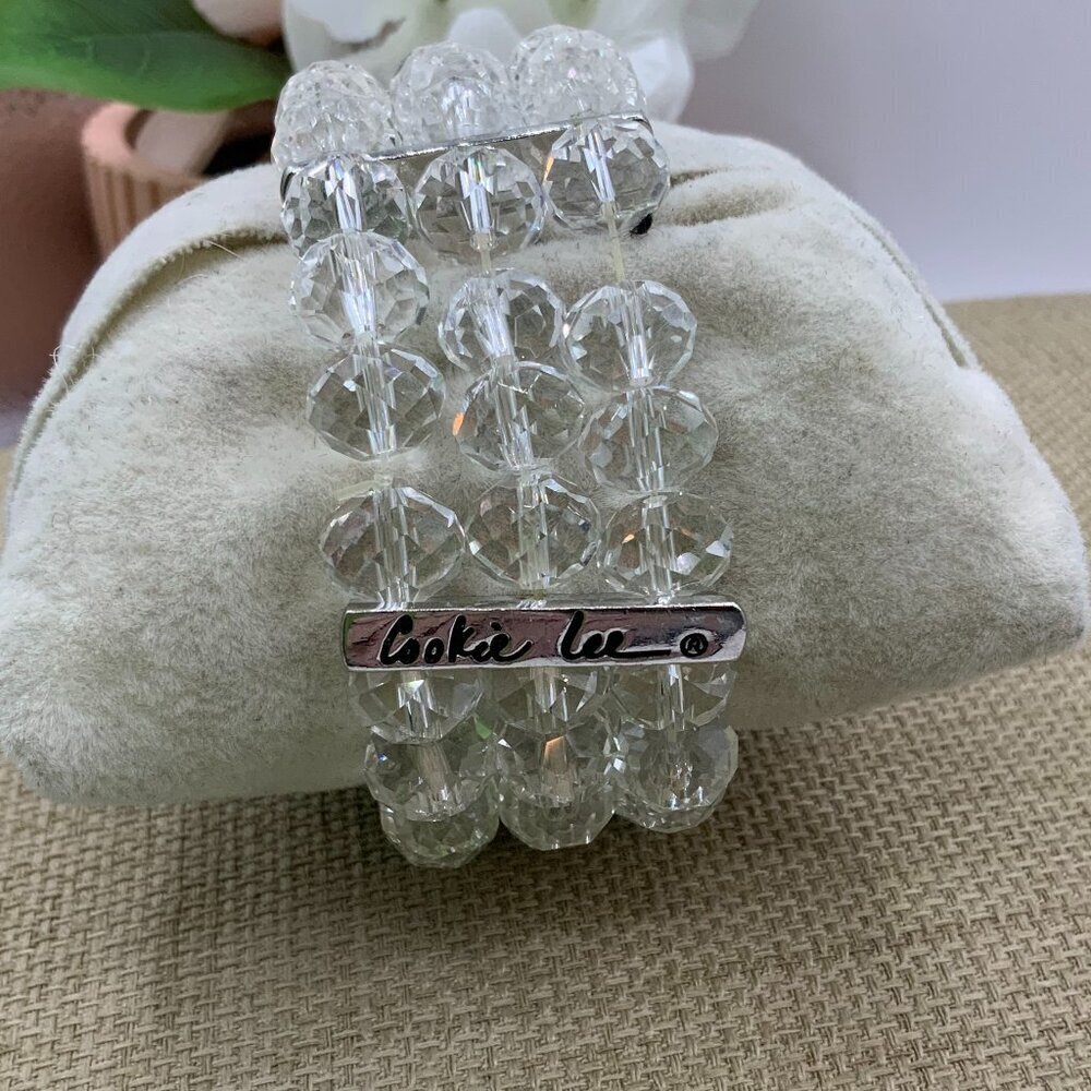 Cookie Lee 3 Strands Stretchy AB Beads Silver Tone Bracelet